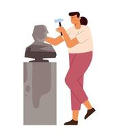A woman is holding a hammer and working on a statue vector