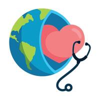 A stethoscope is holding a heart shaped globe vector