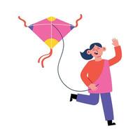 A girl is running with a kite vector