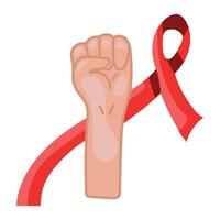 A fist with a red ribbon around it vector