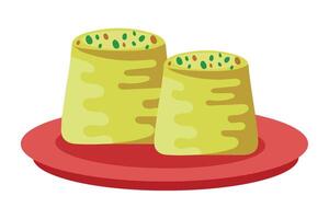 Two rolls of food on a red plate vector
