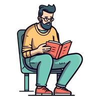 Man reading book on chair isolated illustration vector