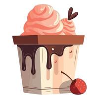 Ice cream with chocolate and cherry in a cup vector