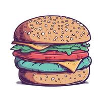A hamburger with lettuce, cheese and tomato vector