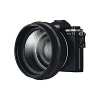 A camera with a lens on it is shown vector