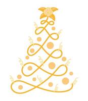 Christmas tree with ribbon and gold ornament vector