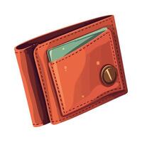 An orange wallet with a green card inside vector