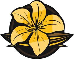 A stylized yellow flower with a circular, wooden background, perfect for branding, logos, and design projects vector