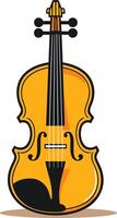 A simple, cartoon illustration of a yellow violin with black strings and details vector