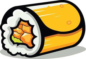 A playful cartoon illustration of a sushi roll, perfect for menus, branding, or social media posts vector