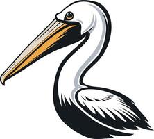 A bold and detailed illustration of a pelican's head and neck, perfect for logo designs, branding, or wildlife themed projects vector