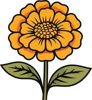 Cute cartoon flower with vibrant orange petals and green leaves, perfect for spring and summer designs vector