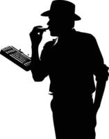 Silhouette of a man in a hat, blowing a whistle vector