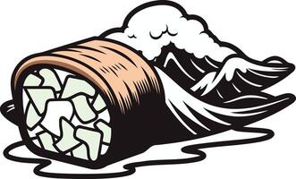 Sushi Roll with Waves Illustration vector