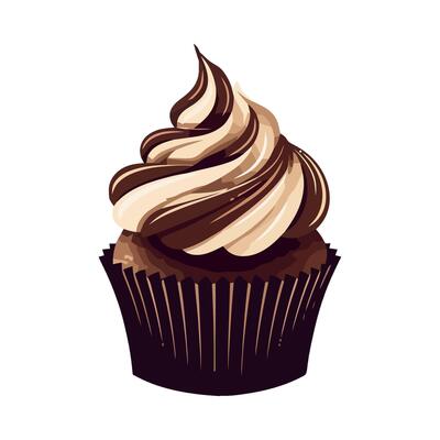 A chocolate cupcake with a white frosting