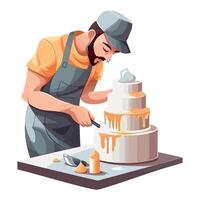 A man is cutting a cake with a knife vector