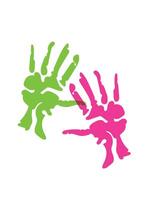 Two hands with green and pink paint on them vector