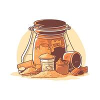 A jar of spices and other items vector