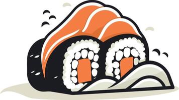 A stylized illustration of a sushi roll with salmon vector
