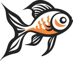 A stylized goldfish with bold black outlines and orange and white scales, perfect for logos, branding, and design projects vector