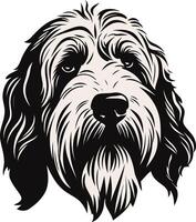 A striking black and white illustration of a dog's head, perfect for pet related projects, branding, and more vector