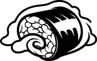 Black and white illustration of a stylized sushi roll, perfect for branding or design projects related to japanese cuisine, seafood, or food delivery vector