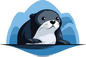 Cute cartoon otter with a friendly expression, peeking out from a blue water background vector