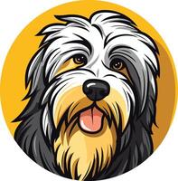 A cute and friendly cartoon old english sheepdog with a playful expression and a yellow background vector