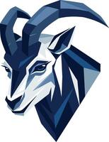A bold and modern illustration of a goat's head, rendered in a geometric style vector