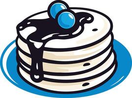 A delicious stack of pancakes, drizzled with chocolate syrup and topped with blueberries vector