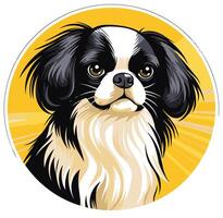 Adorable japanese chin with big eyes and fluffy fur, isolated on a yellow background vector