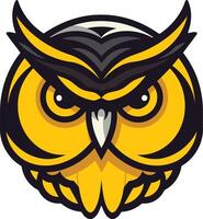 A bold and powerful owl logo design with a yellow and black color scheme vector