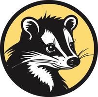 A charming and playful illustration of a black and white civet with a yellow background vector