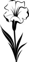 Elegant black and white silhouette of a single flower with leaves vector