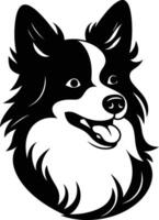 Cute black and white silhouette of a happy dog with floppy ears and a big smile vector
