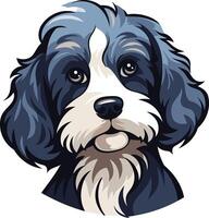 Cute cartoon illustration of a black and white dog with floppy ears vector