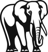 Bold black and white illustration of an elephant standing with its trunk raised vector