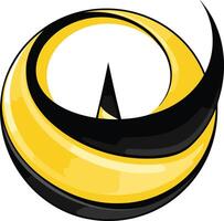 Abstract logo design featuring a yellow crescent shape with a black outline, creating a dynamic and modern visual vector