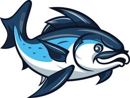 Cartoon illustration of a fierce blue and white fish, perfect for branding, logos, and designs for fishing businesses, sports teams, and more vector