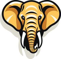 A bold and graphic illustration of an elephant's head, featuring a strong yellow outline and black details vector