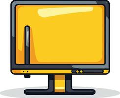 A simple, cartoon style illustration of a yellow computer monitor with a blank screen vector