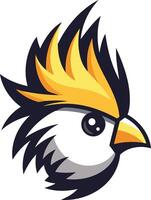 Cool, cartoon bird logo design featuring a bold, yellow crest and sharp beak vector