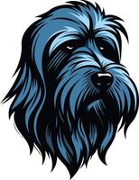 A detailed illustration of a dog's head, facing forward with a serious expression vector