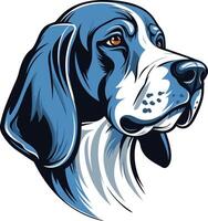 A striking illustration of a blue and white hound dog's head, perfect for branding, pet related products, and designs vector