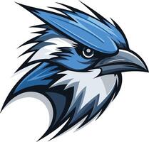 This element illustration depicts the head of a blue jay, rendered in a stylized, aggressive manner vector