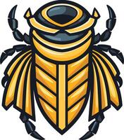 This element illustration depicts a stylized scarab beetle with a golden shell and black legs and head vector