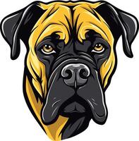 Close up portrait of a fierce looking bullmastiff with a determined expression vector