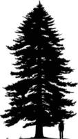 A simple yet powerful silhouette of a tall pine tree with a lone figure standing in front vector