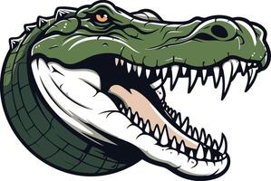 A fierce and detailed illustration of a crocodile's head, with sharp teeth and an open mouth, perfect for designs needing a powerful and intimidating animal image vector