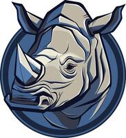 Powerful rhino head logo design in a circular frame with a bold, aggressive style vector